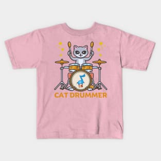 Cat Playing Drums Kids T-Shirt